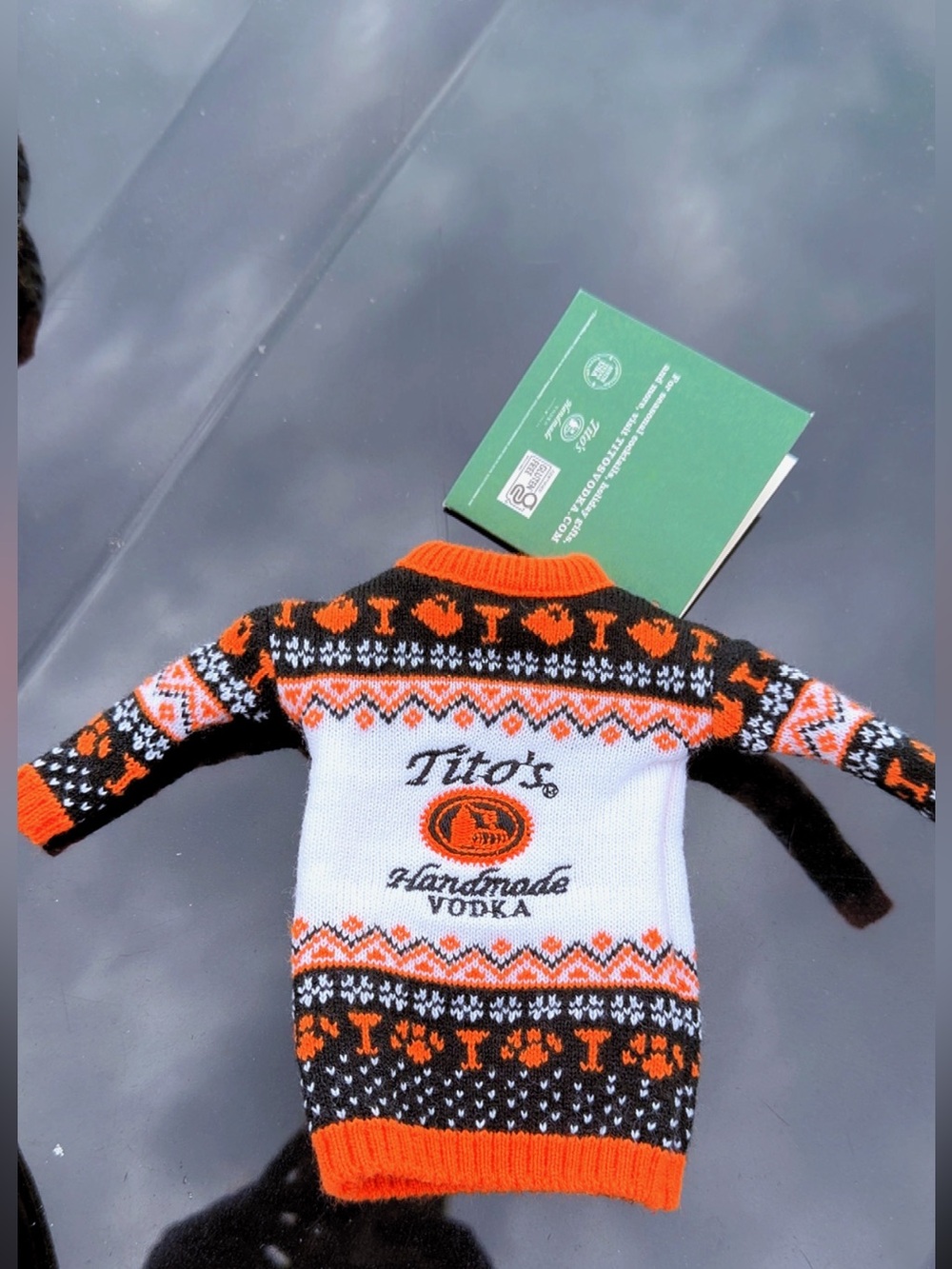 Tito’s Handmade Vodka Mini Knit Sweater Bottle Cover Holiday Promo Orange Black